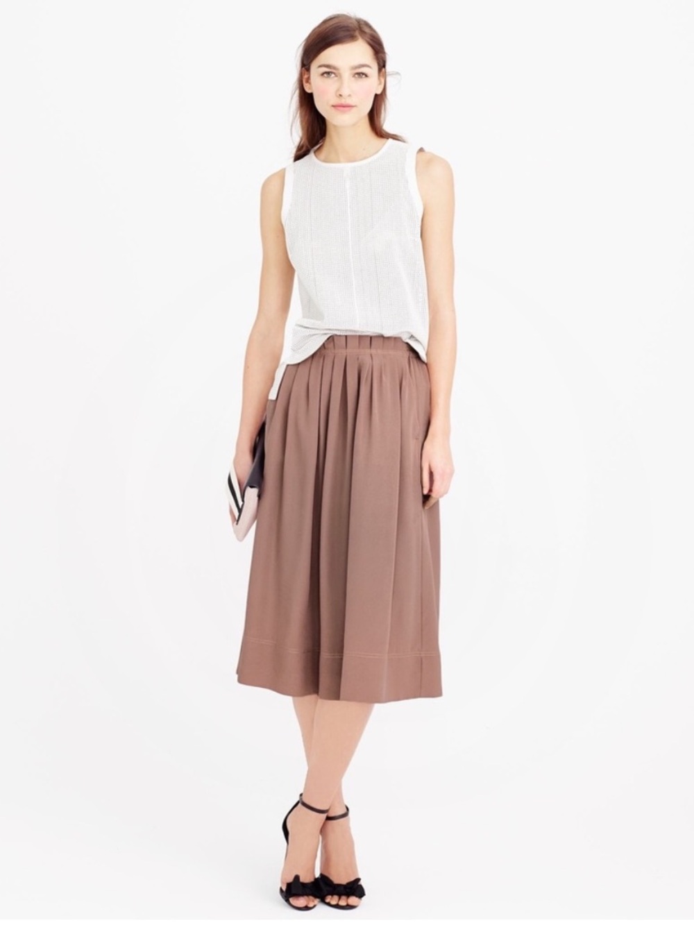 J.Crew Women’s Pale Rose Taupe Pleated A-Line Midi Skirt Size 8P Petite